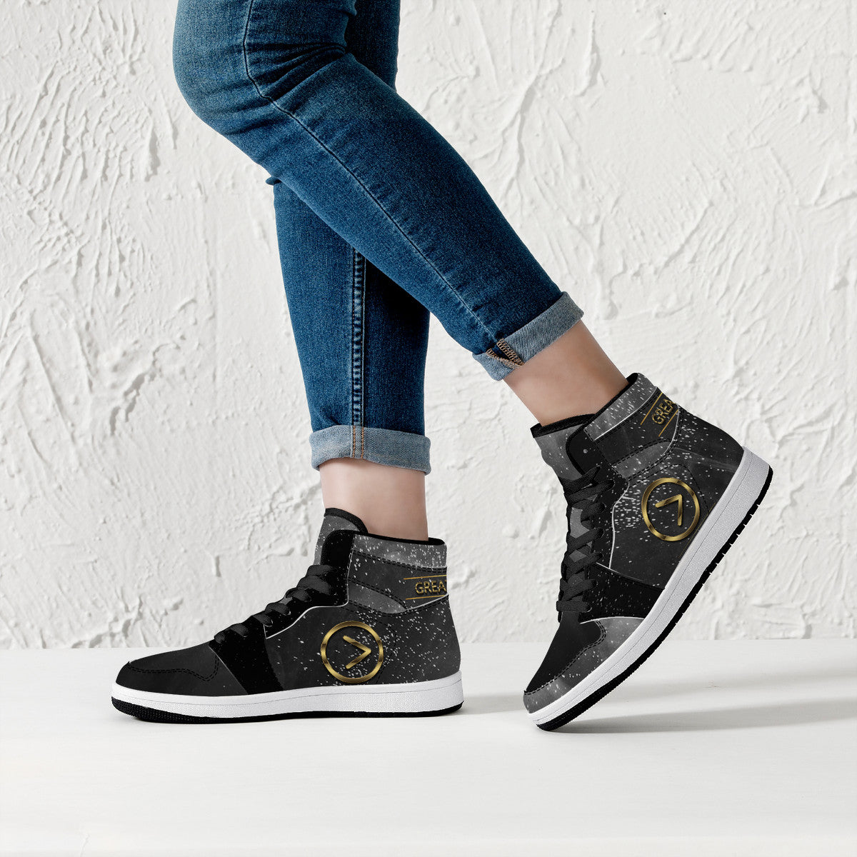 Smokey High-Top Synthetic Leather Sneakers - Black