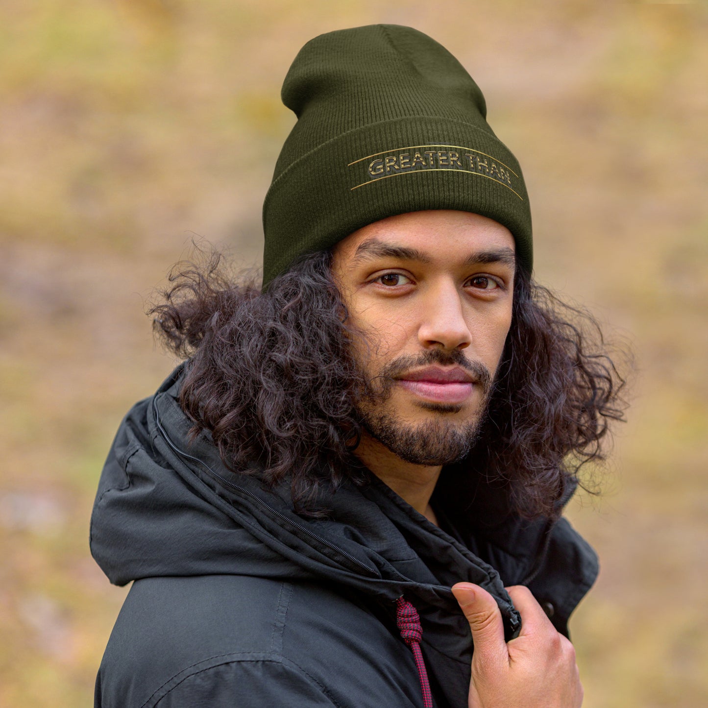 Greater Than-Cuffed Beanie