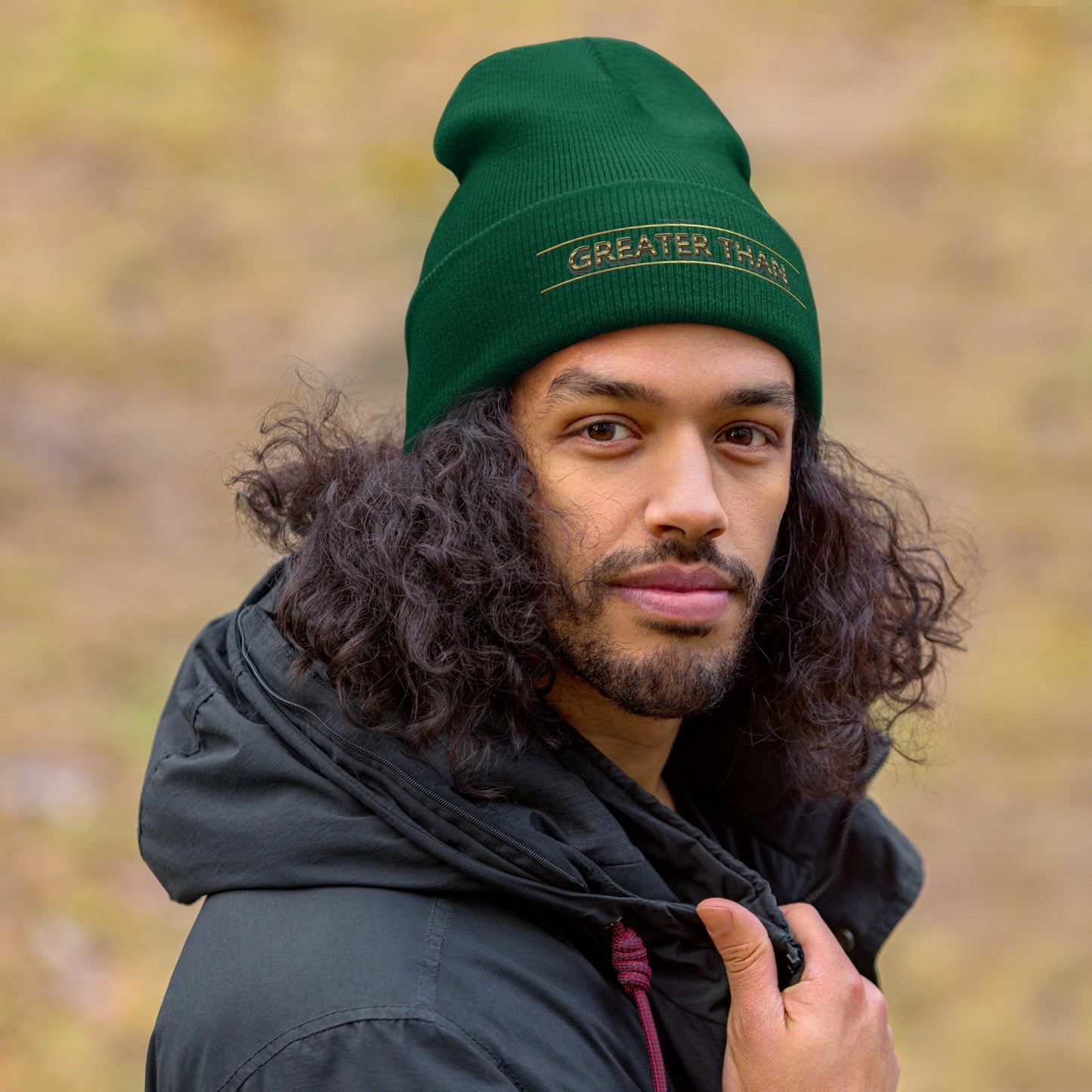 Greater Than-Cuffed Beanie