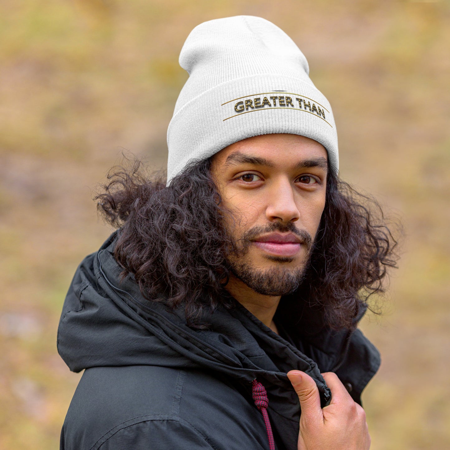 Greater Than-Cuffed Beanie