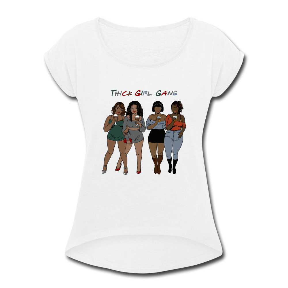 Thick Girl Gang-Women's Roll Cuff T-Shirt - white