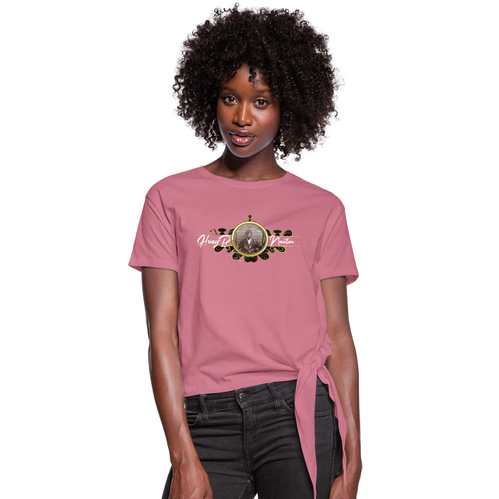 Huey P Newton-Women's Knotted T-Shirt - mauve
