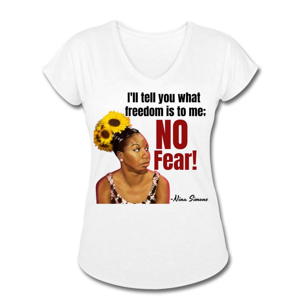 Nina Simone-Women's Tri-Blend V-Neck T-Shirt - white