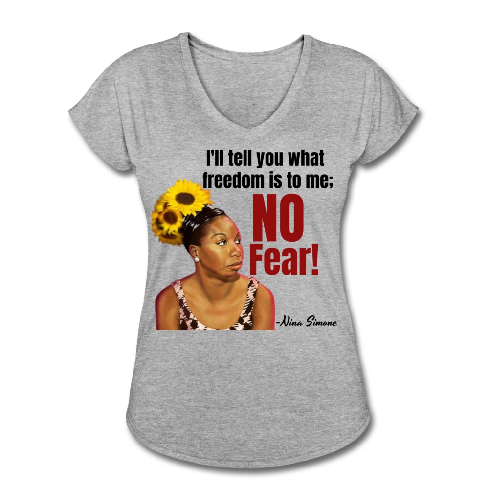 Nina Simone-Women's Tri-Blend V-Neck T-Shirt - heather gray