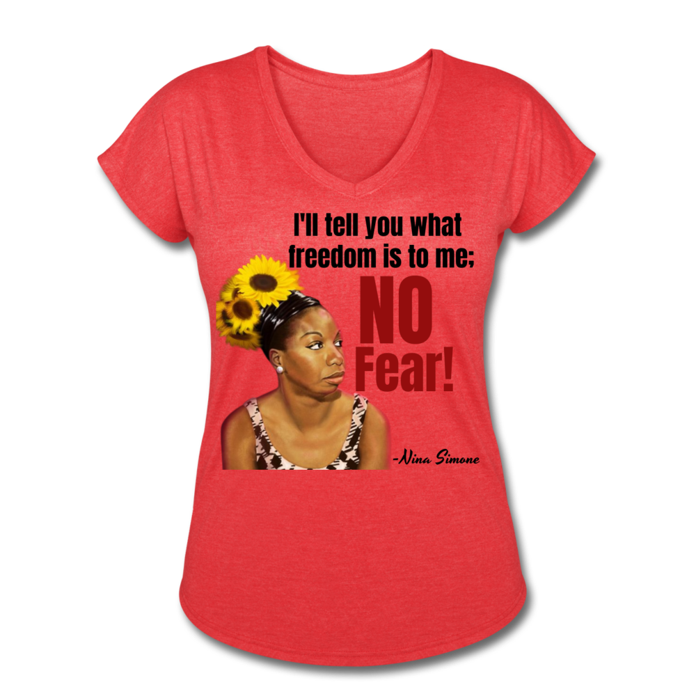 Nina Simone-Women's Tri-Blend V-Neck T-Shirt - heather red