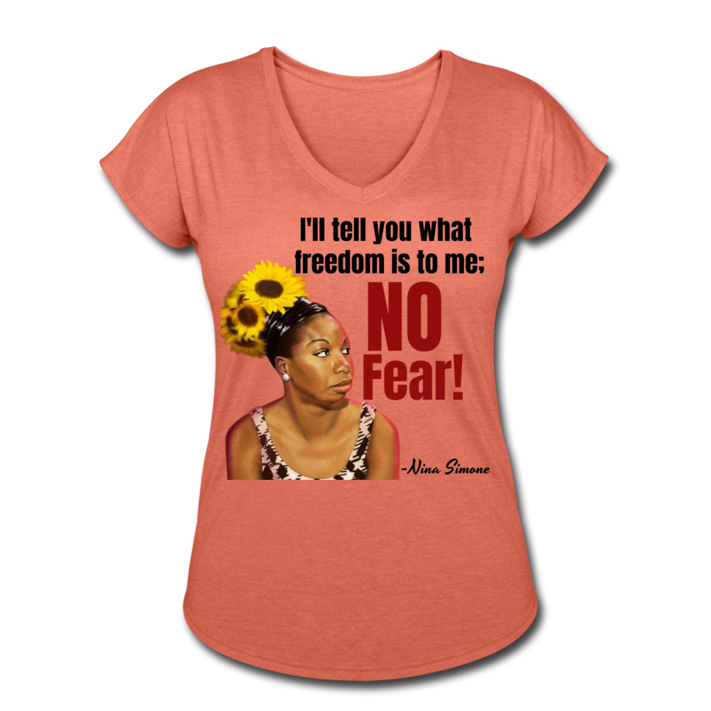 Nina Simone-Women's Tri-Blend V-Neck T-Shirt - heather bronze