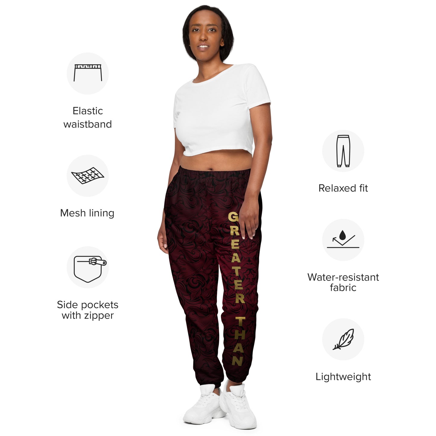 Greater Than-Burgundy track pants
