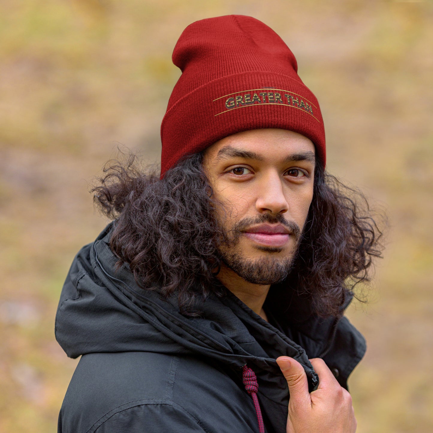 Greater Than-Cuffed Beanie