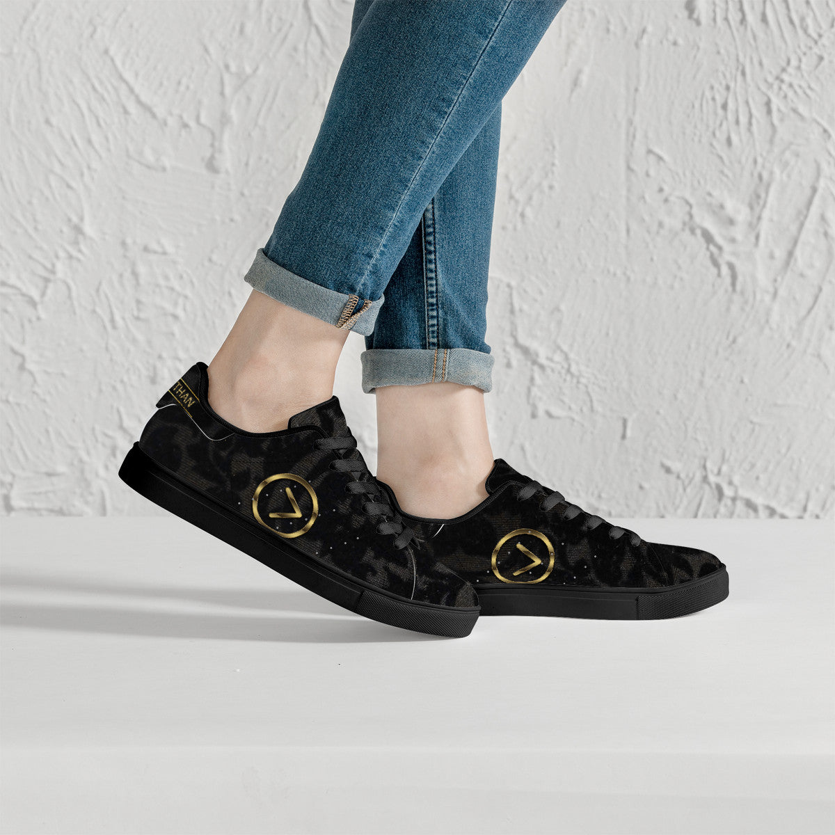 Black Knight Low-Top Synthetic Leather Sneakers - Black