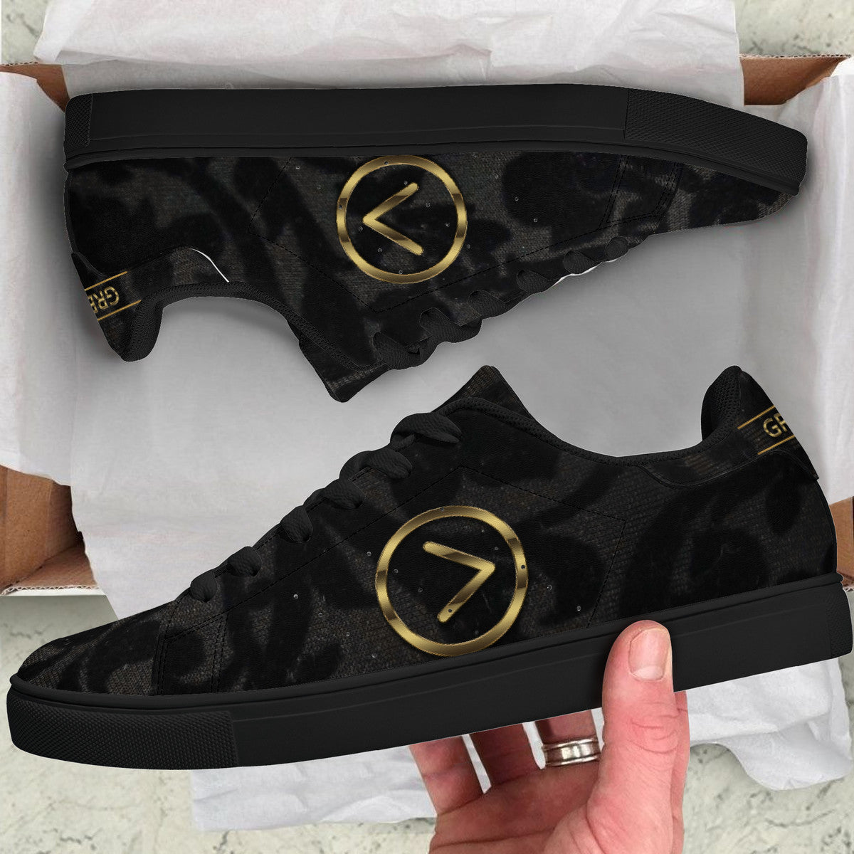 Black Knight Low-Top Synthetic Leather Sneakers - Black