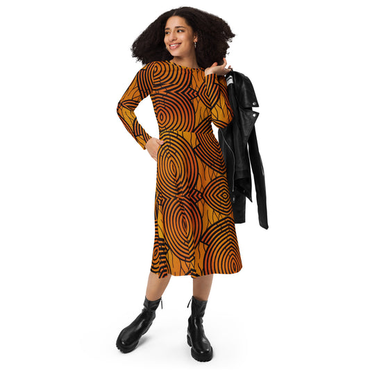 Copper Queen long sleeve midi dress