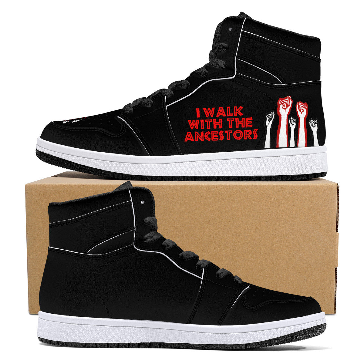 Walking With The Ancestors High-Top Synthetic Leather Sneakers - Black