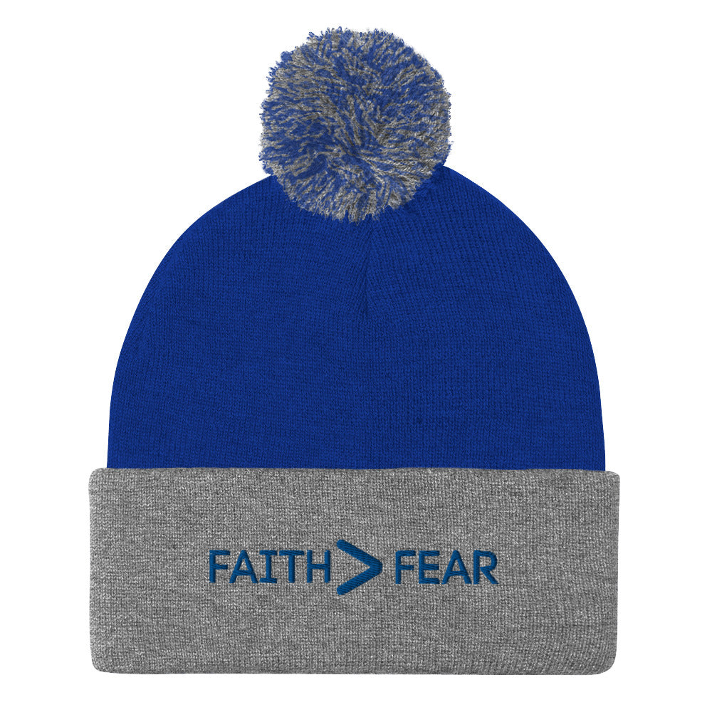 Faith Greater Than Fear-Pom-Pom Beanie
