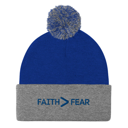 Faith Greater Than Fear-Pom-Pom Beanie