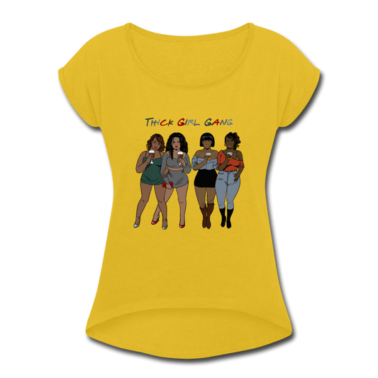 Thick Girl Gang-Women's Roll Cuff T-Shirt - mustard yellow