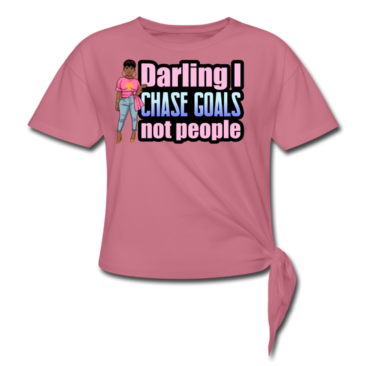 Goal Chaser-Women's Knotted T-Shirt - mauve