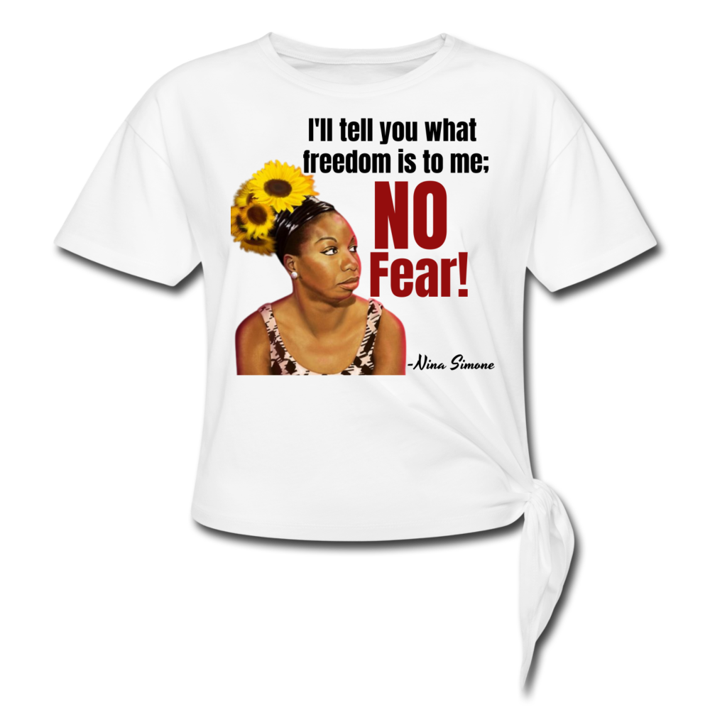 Nina Simone-Women's Knotted T-Shirt - white