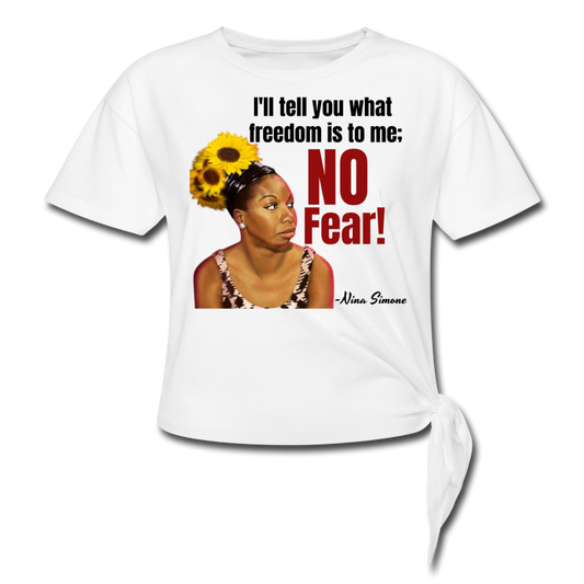 Nina Simone-Women's Knotted T-Shirt - white